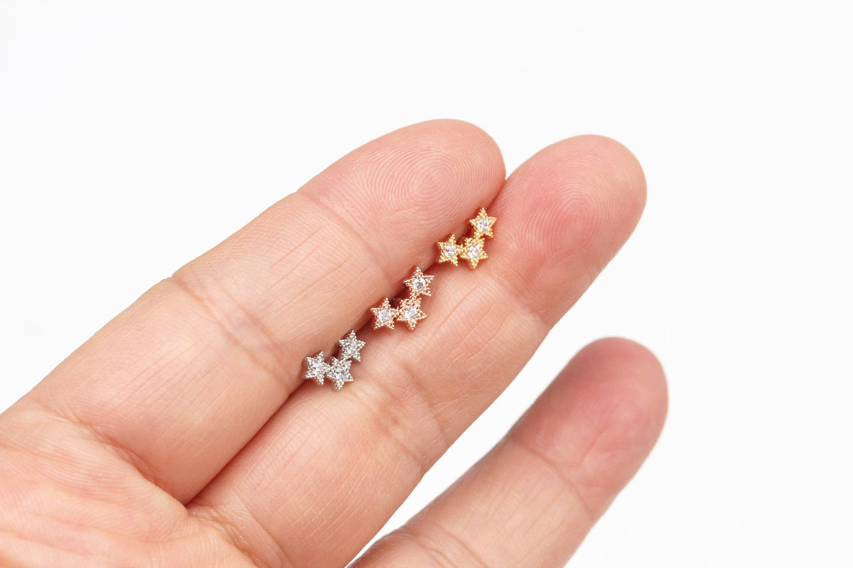 Three star cz stud earring Star earring mini star earring