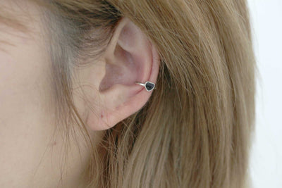 Silver Ear cuffs no piercing 925 Sterling silver Black heart ear cuff conch cuff silver cartilage cuff non pierced silver wrap cuff earring