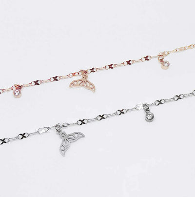 Rose Gold anklet with Wahle Tail charm Silver plated chain Anklet Dainty anklets Whale Tail jewelry Beach Jewelry women's ankle bracelet
