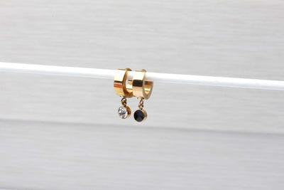 Gold hoop earrings Gold huggie hoops earrings Clear CZ , Black dangle hoop earrings Minimalist earrings K-pop earrings Small hoop earrings
