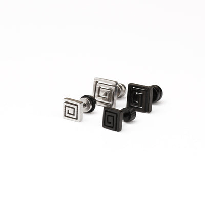 Square Spiral stud earring Silver black spiral stud earring Geometric Earring Square swirl cartilage earring for men Midsize square studs