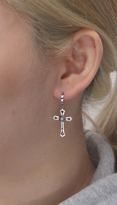 Tiny Huggie hoop earring Drop Dangle cross earrings cross earrings BTS earrings k-pop for men Mens earring, 1 pcs