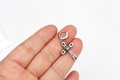 Tiny Huggie hoop earring Drop Dangle cross earrings cross earrings BTS earrings k-pop for men Mens earring, 1 pcs