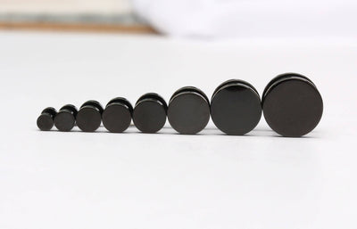Black Circle Stud Earrings High Polished Surgical Steel Screw Flat Back 4mm~14mm Black Round Disc Stud Earrings For Women Men Jewelry 1pair