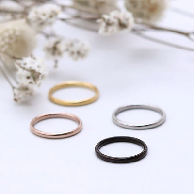 2mm Minimalist Band Ring Statement Friendship Rings Thin Layered Rings Pinky Promise Ring Surgical Steel Ring Black Single