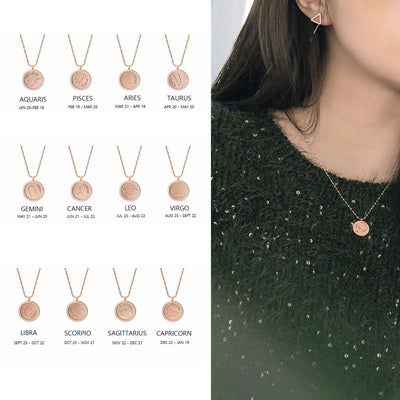 Zodiac Coin Necklace Zodiac Constellation Jewelry Rose Gold Necklace