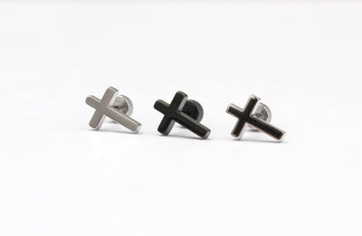 Cross Cartilage Earring Piercing For Men 16g Simple Cross Barbell Stud Earring