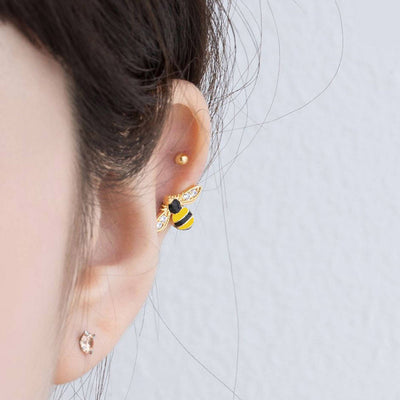 Bee Stud Earring 16g Yellow Bee Earring Surgical Steel Piercing Earring Single Stud Helix Cartilage Conch Earlobe Earring