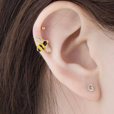Bee Stud Earring 16g Yellow Bee Earring Surgical Steel Piercing Earring Single Stud Helix Cartilage Conch Earlobe Earring