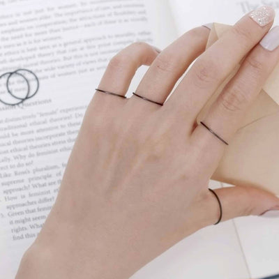 Matte Black Ring Simple Black Gothic Design Rings Delicate Dainty Stacking Minimalist Thin Black Rings