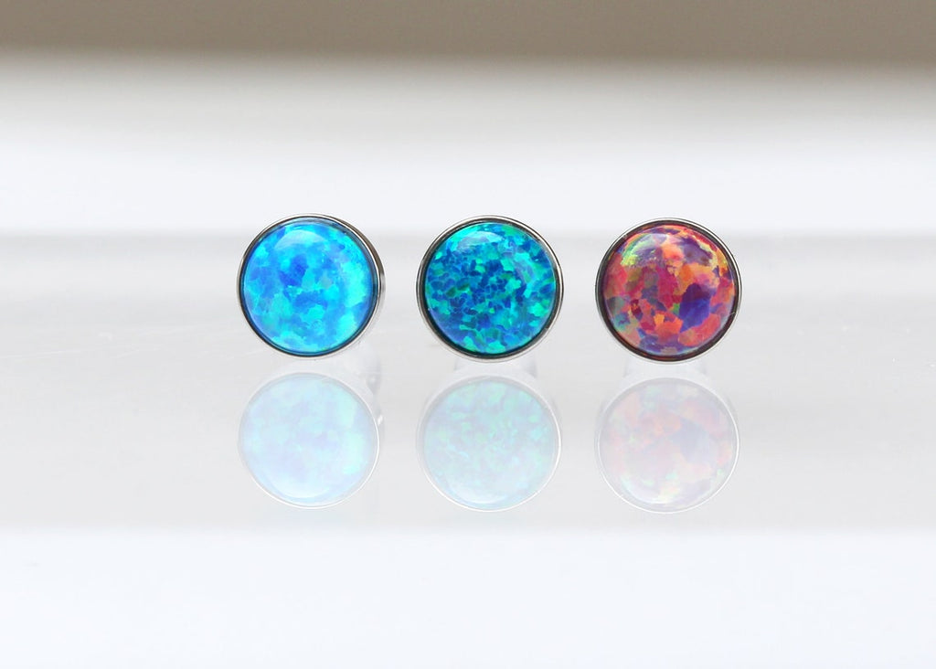 Cartilage Earrings Stud Rook Piercing Opal Gem Ball Flat Back Tragus Nose  Helix