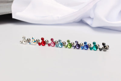 16G Mickey mouse Earring   Cubic zirconia Mickey mouse piercing   Surgical Steel Screw back earring   Single earring   Mickey helix earring