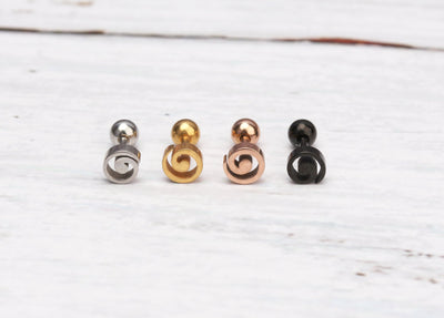 16g swirl earring  tiny cartilage studs earring piercing  swirl cartilage helix tragus jewelry   circle stud earring  mens earring