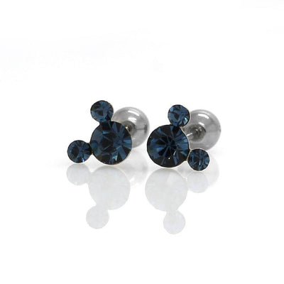 Navy Blue Mickey Mouse Studs Earrings 4mm Cubic Zirconia Screw Back Ball Surgical Steel Stud Earrings Disney Mickey Stud Earring