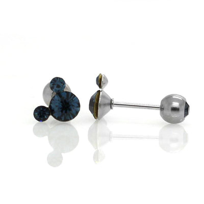 Navy Blue Mickey Mouse Studs Earrings 4mm Cubic Zirconia Screw Back Ball Surgical Steel Stud Earrings Disney Mickey Stud Earring