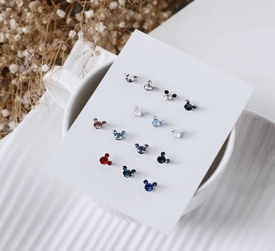 Mickey Mouse Stud Earrings 14 Colors Cubic Zirconia Screw Back Ball Surgical Steel Post Disney Tiny Mickey Stud Earring 1pair