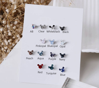 Mickey Mouse Stud Earrings 14 Colors Cubic Zirconia Screw Back Ball Surgical Steel Post Disney Tiny Mickey Stud Earring 1pair