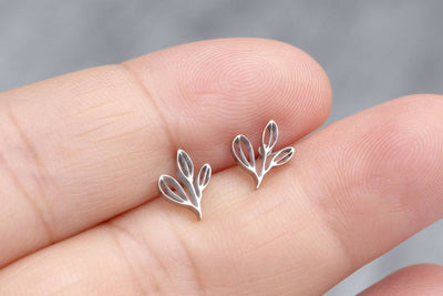 Flower Leaf Stud Earrings Small Cartilage Screw Back Ball Earring Surgical Steel Studs Earring Tiny Studs Safety Backs Silver Leaf Earrings