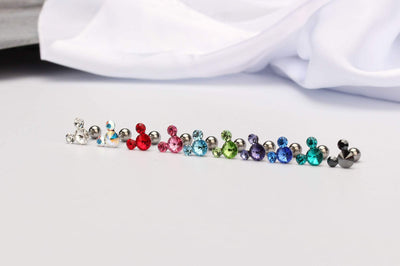 16g Mickey Mouse Earring Cubic Zirconia Mickey Mouse Jewelry Surgical Steel Screw Back Ball Hypoallergenic 1 Piece