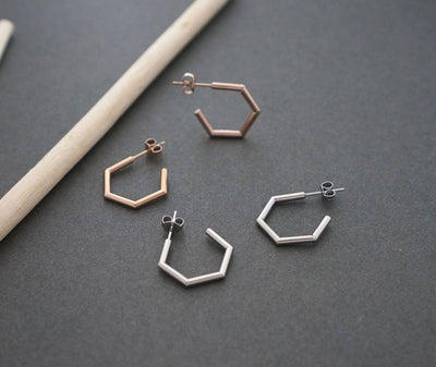 Geometric Hoops Stud Earrings with Surgical Steel Geometric Hoop Earrings