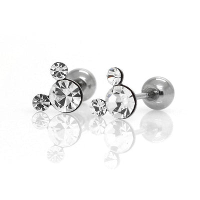 Mickey Mouse Studs Earrings Tiny 4mm Clear CZ Piercing Earring Screw Back Ball Minimalist Jewelry Gift For Her Earrings For Women