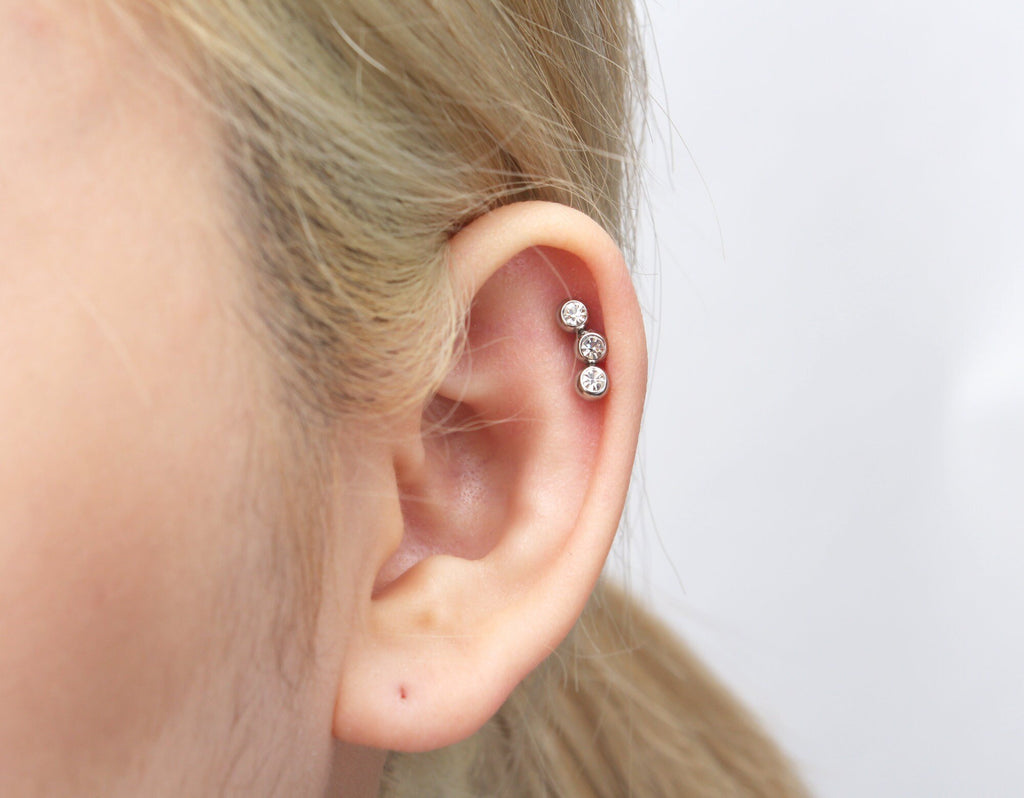 Cartilage Labret Piercing Earrings Stud Crystal Gem Flat Disc Back Tragus  Helix