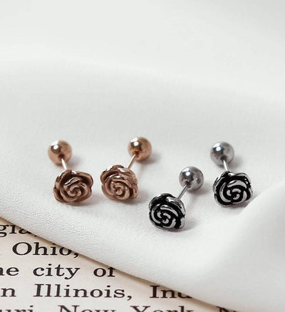 Flower Rose Stud Earrings Tiny Rose Cartilage Earrings Screw Back Earrings Rose Stud Earrings Second Stud Earrings Surgical Steel