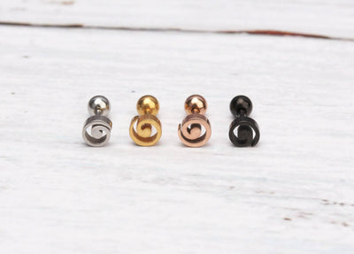 16g Swirl Earring Tiny Cartilage Studs Earring Piercing Swirl Cartilage Helix Tragus Jewelry Circle Stud Earring Men’s Earring