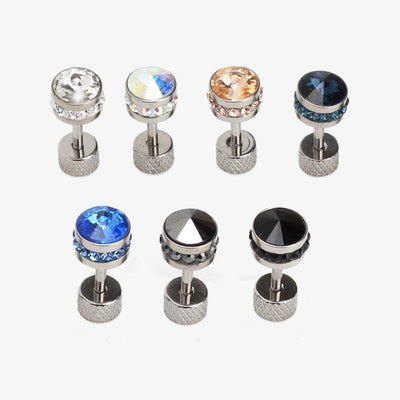 Men’s Earring Cubic Zirconia Earring 16g High Polished Surgical Steel Screw Back Initial T Round Disc Stud Earrings for Men Jewelry 1PC