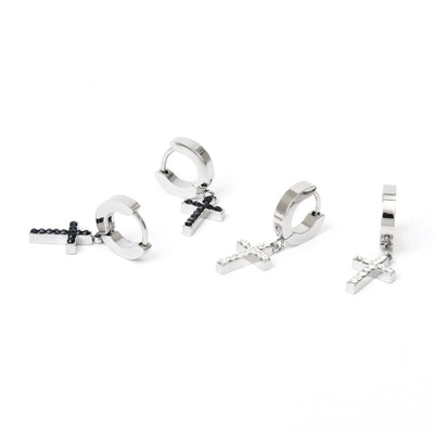 Tiny Cross Earrings Silver Cross Earrings Silver Hoop Earrings Dainty Hoop Earrings Cubic Cross Earrings Black Cross Earrings A Pair