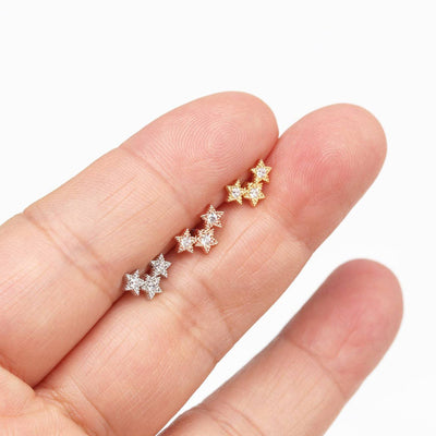 Three Stars Cubic Zirconia Stud Earrings Mini Cute Star Designed Cartilage Dainty Earrings