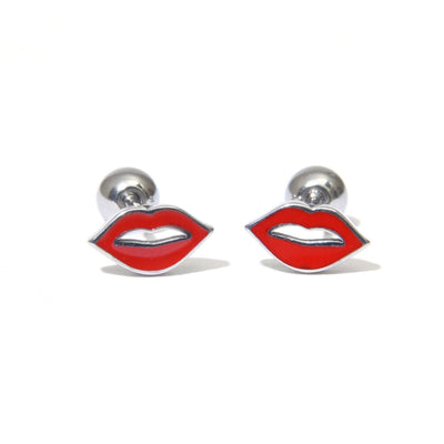 Red Lip Stud Earrings 20g Silver Red Lips Cartilage Earrings Tiny Red Lips Piercing Earrings Screw Back Ball 1 Pair Minimalist