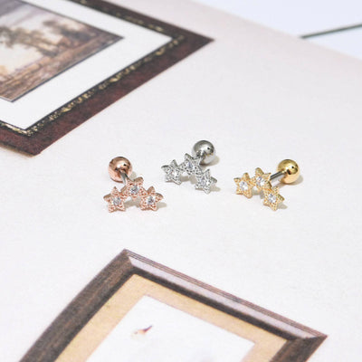 Three Stars Cubic Zirconia Stud Earrings Mini Cute Star Designed Cartilage Dainty Earrings