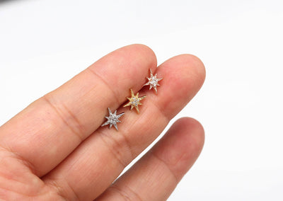 16g North Star Earrings Star Earrings Star Studs Starburst Earrings Galactic Star Earring Celestial Earring Gold Star Earring