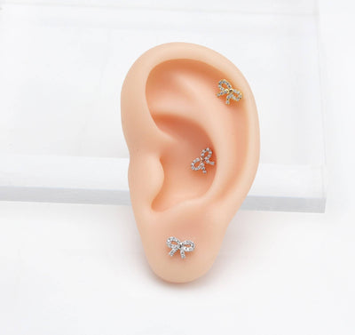 Minimalist Earring 16g Knot Earring Ribbon Stud Cartilage Earring Bow Earring CZ Dainty Earring Gift for Her Helix Cartilage Stud