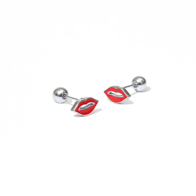 Red Lip Stud Earrings 20g Silver Red Lips Cartilage Earrings Tiny Red Lips Piercing Earrings Screw Back Ball 1 Pair Minimalist