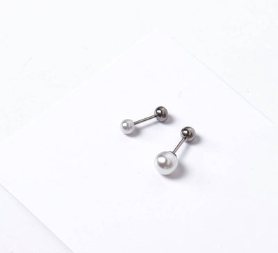 Pearl Earrings with Safety Back Ball 4mm 6mm White Pearl Earrings Everyday Earrings Tiny Pearl Cartilage Piercing 2piece