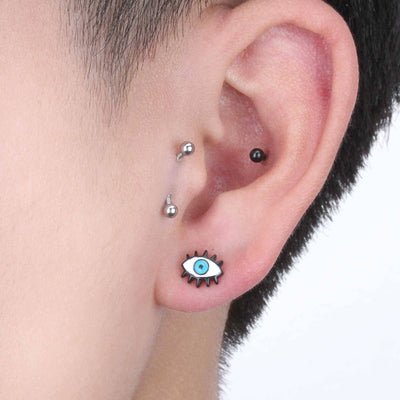 16G Evil Eye Earring Cartilage Eye Stud Earrings Enamel Piercing Surgical Stainless Steel Hypoallergenic