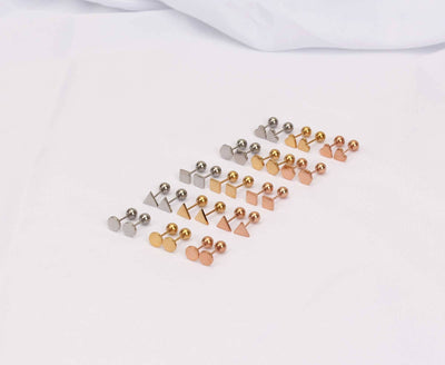 Geometric Stud Earrings 20g Minimalist Stud Earrings Surgical Steel Screw Back Earrings Tiny Thin Geometric Earrings Gold Geometric Earrings