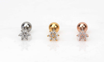 Tiny Flower Earring Tiny Helix Earring 16g Small Flower Earring Flower Stud Earring Screw Back Ball Surgical Steel Minimalist Gold Flower