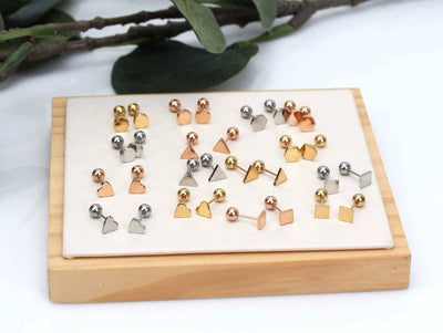 Geometric Stud Earrings 20g Minimalist Stud Earrings Surgical Steel Screw Back Earrings Tiny Thin Geometric Earrings Gold Geometric Earrings