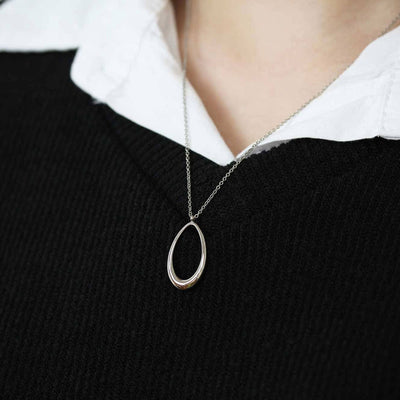 Oval Shape Necklace for Women Teardrop Design Simple Necklace Thin Delicate Minimalist