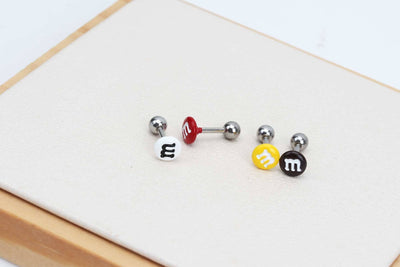 M&M Stud Earring 16g Single Ear Piercing Candy Cartilage Helix Earring MNM Earring Candy Earring Single Cartilage Earring Chocolate Helix