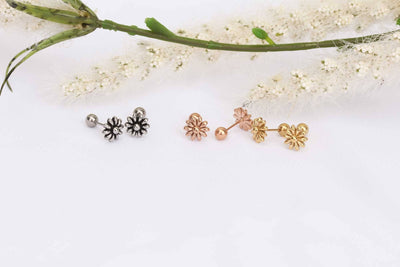 Gold Flower Earrings 20g Flower Stud Earrings Surgical Steel Screw Back Earrings Silver Rosegold Gold Stud Earrings Dainty Stud Earrings