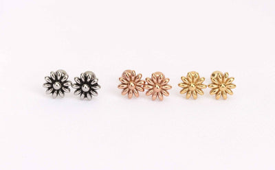 Gold Flower Earrings 20g Flower Stud Earrings Surgical Steel Screw Back Earrings Silver Rosegold Gold Stud Earrings Dainty Stud Earrings