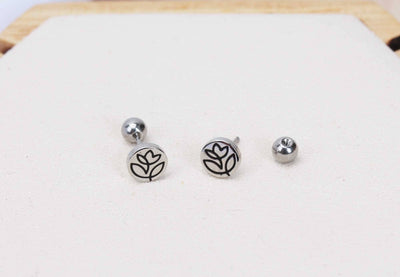 Flower Stud Earrings 22g Flower Cartilage Screw Back Ball Earrings Surgical Steel Studs Earring Second Stud Earrings Gold Rose Earrings