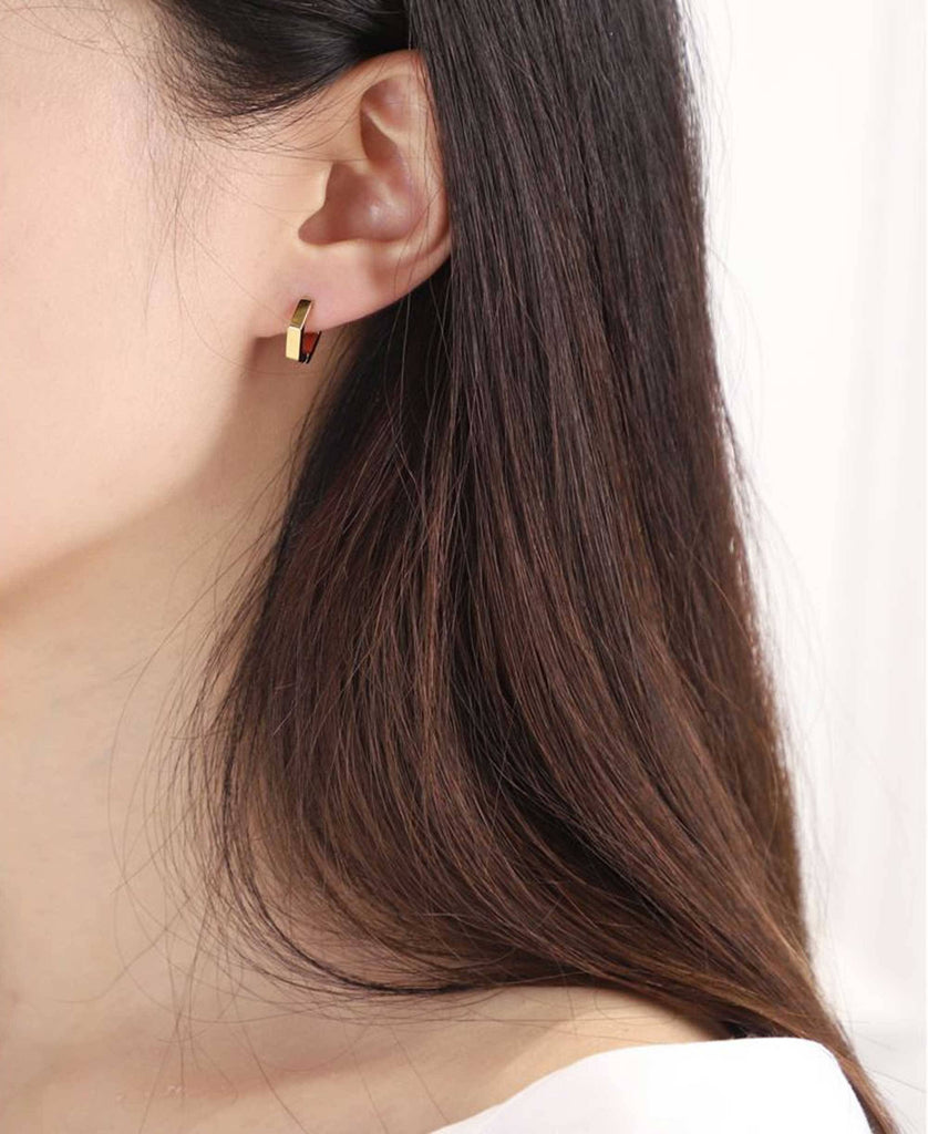 Set of 3 Hexagon Hoop Earrings - Gold