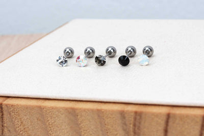 Minimalist Earrings Tiny CZ Stud Earrings Screw Back Earrings Black CZ Surgical Steel Helix Cartilage Earrings Hypoallergenic