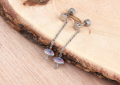 Cloud Earrings with Raindrop Rainbow Umbrella Screw Back Earrings Rain Umbrella Earrings Weather Earrings Rain Drop Earring